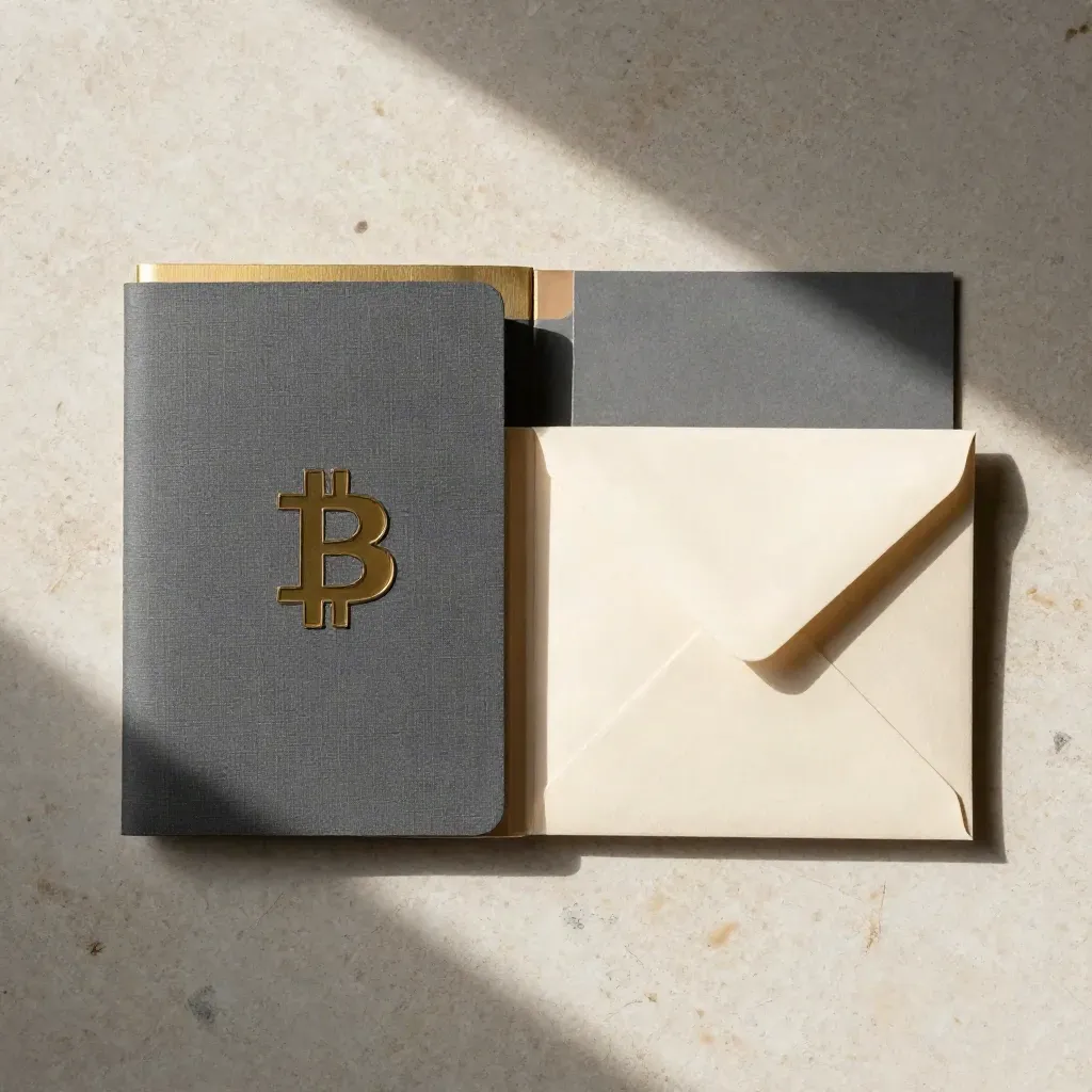 Top-down flatlay of a tax basics booklet pack with inserts and envelope on travertine.